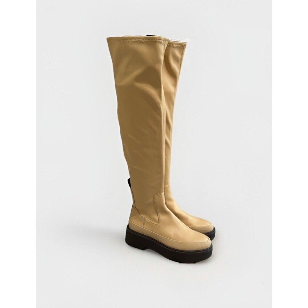 Franco Sarto Tan Over The Knee Combat Boots Size 6.5 Janna Tan Lug Wide Calf